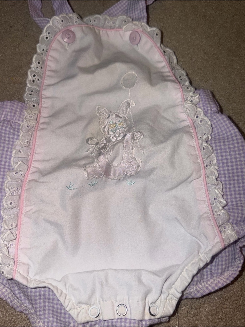 Vintage 90s hush puppies Girls Rabbit Romper size 24 Months Purple White